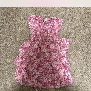 SHEIN Pink Floral Strapless Dress